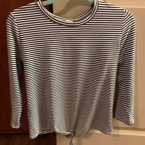 BB Dakota Ribbed Striped 3/4 Length Sleeve Tie Top